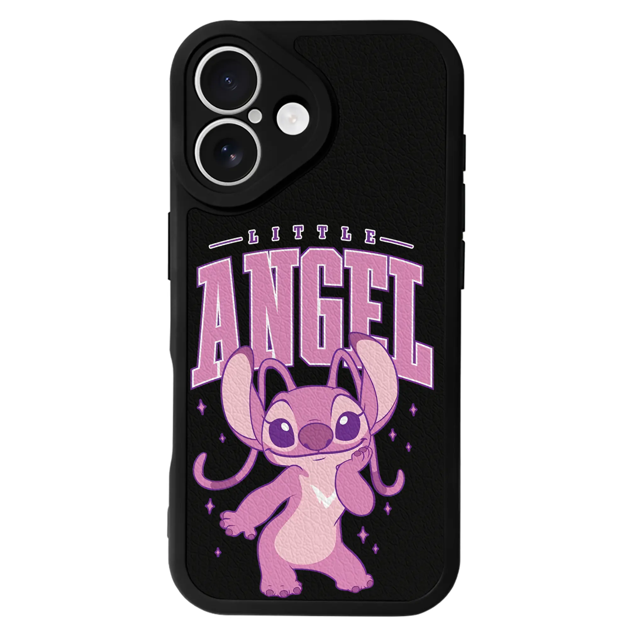 リロ＆スティッチ グッズ エンジェル - IPhone 16シリーズ対応 ・ シリコンスマホケース ・ レザー調 ・ 高精度フィット ・ 耐衝撃 ・ ワイヤレス充電対応 ・ 精密カット